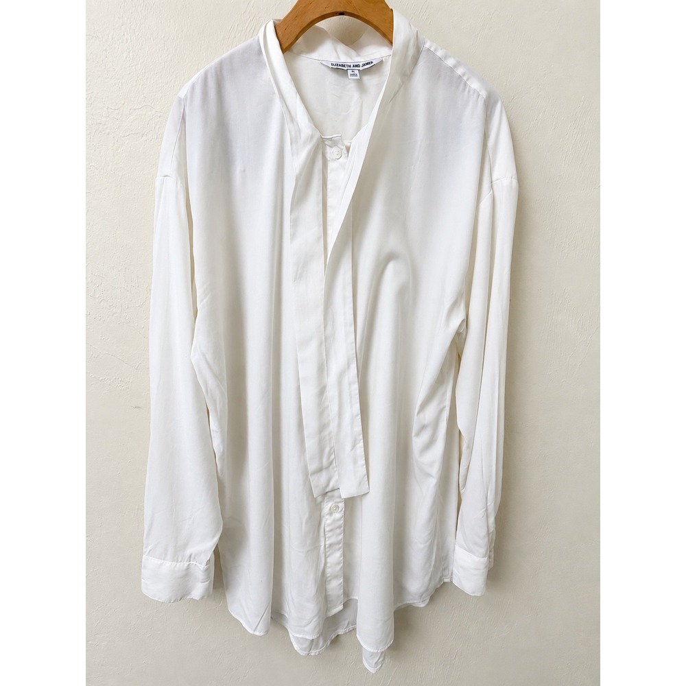 Elizabeth and James White Tie Neck Button Down Blouse Oversized XL RN73277
